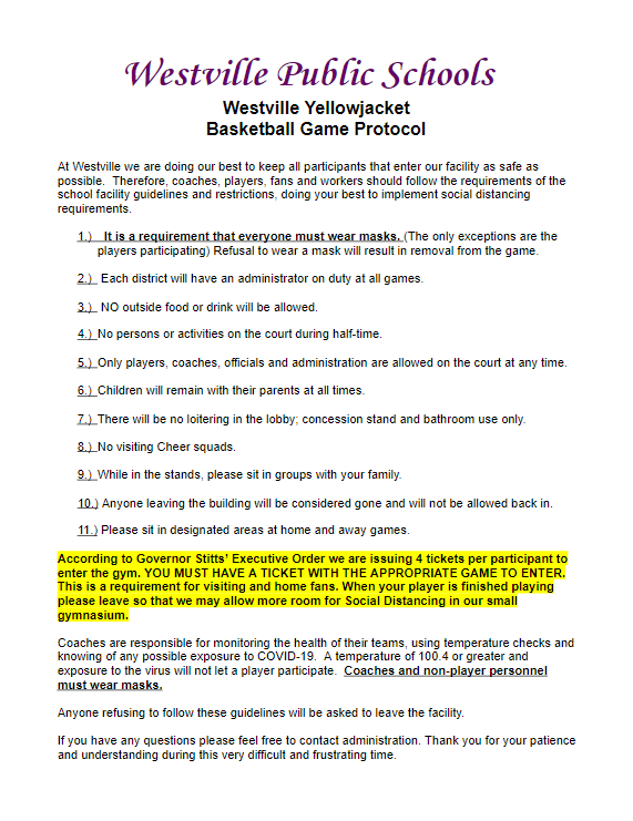 Updated Basketball Game Procedures
