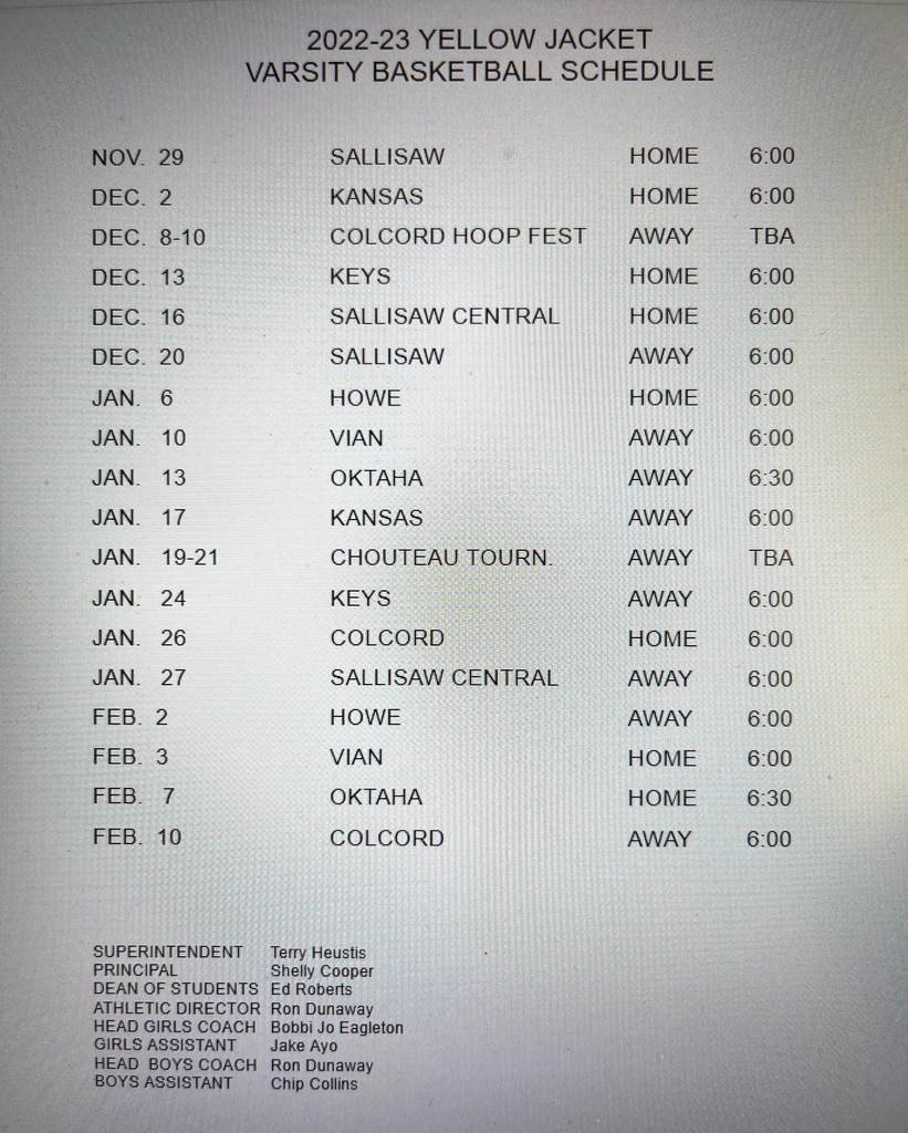 Varsity Basketball Schedule