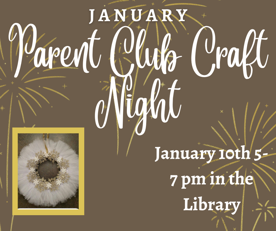 Parent club flyer with starbursts and a snowflake wreath